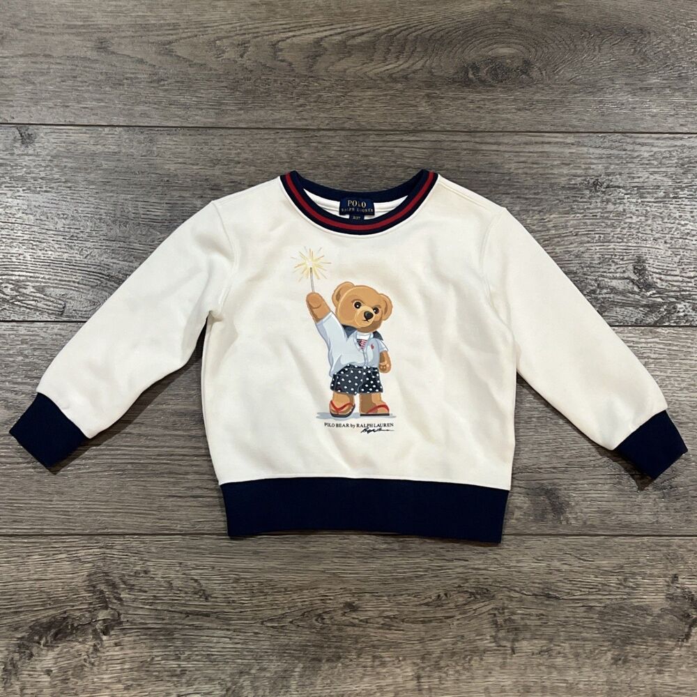Polo Ralph Lauren Polo Bear Sweatshirt Patriotic Sparkler White - Toddler 3T